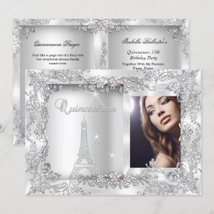 Convite Festa de Fotos Quinceanera Princesa Prata