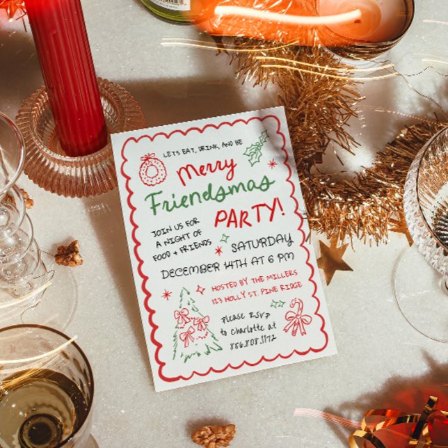 Convite Festa de Friendsmas Natalina com Desenhos à Mão Ca (Criador carregado)