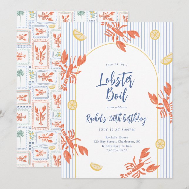 Convite Festa de frutos do mar fervura de lagosta com list (Frente/Verso)