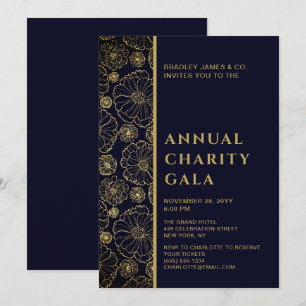 Convite Festa de Gala de Elegante Blue Botanic Charity Eve