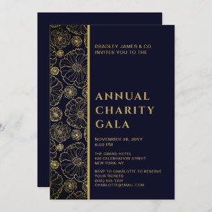 Convite Festa de Gala de Elegante Blue Botanic Charity Eve