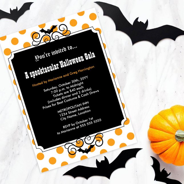 Convite Festa de Gala de Halloween (Celebrate Halloween by hosting a party or gala, and inviting your guests with this black bat invite.)
