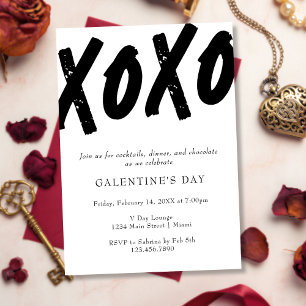 Convite Festa de Galentine's Day XOXO Pintada de Preto e B