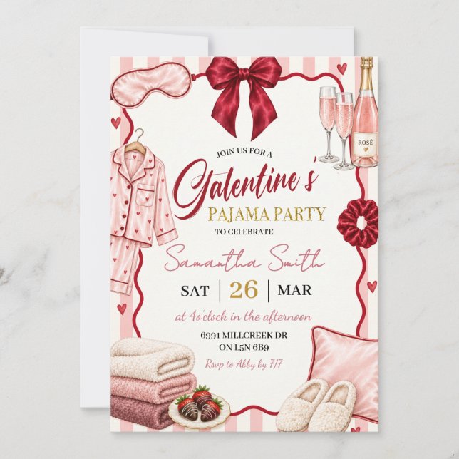 Convite Festa de Galentine's de Tema Spa com Pijamas (Frente)