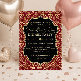 Convite Festa de Galentine's Jantar com Coração de Damasco