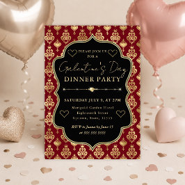 Convite Festa de Galentine's Jantar com Coração de Damasco