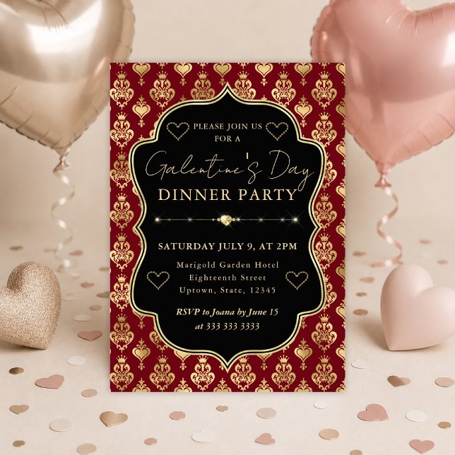 Convite Festa de Galentine's Jantar com Coração de Damasco (Criador carregado)