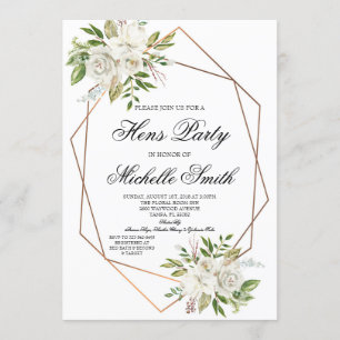 Convite Festa de Galinha Geometrica Floral Boho Branca