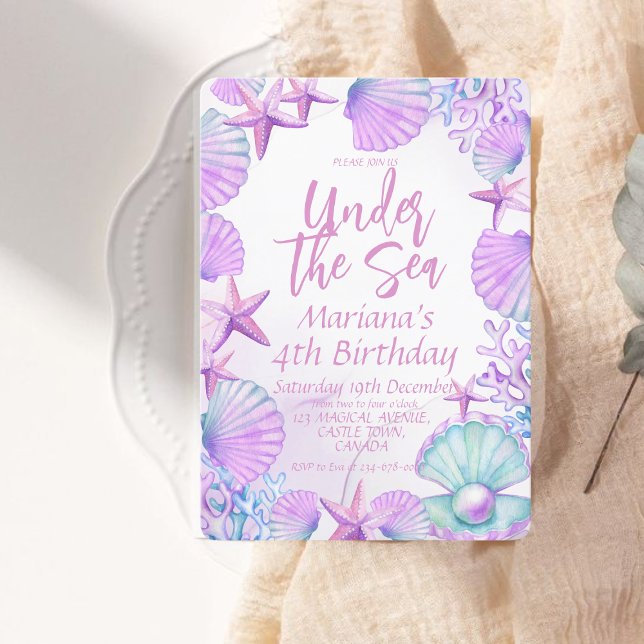 Convite Festa de Garota de Aniversário do Oceano Na moda m (Criador carregado)