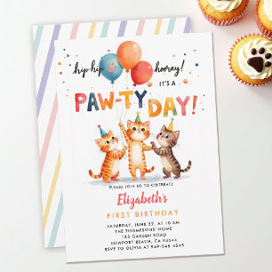 Convite Festa de Gatos Gatinhos Brincalhões Balões 1º Aniv
