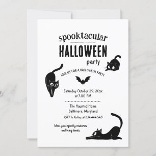 Convite Festa de Gatos Pretos de Halloween Espetacular