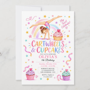Convite Festa de Ginástica Menina Cartwheels & Cupcakes BD