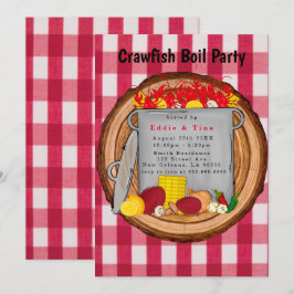 Convite Festa de Gingham Crawfish, da Red Watercolor