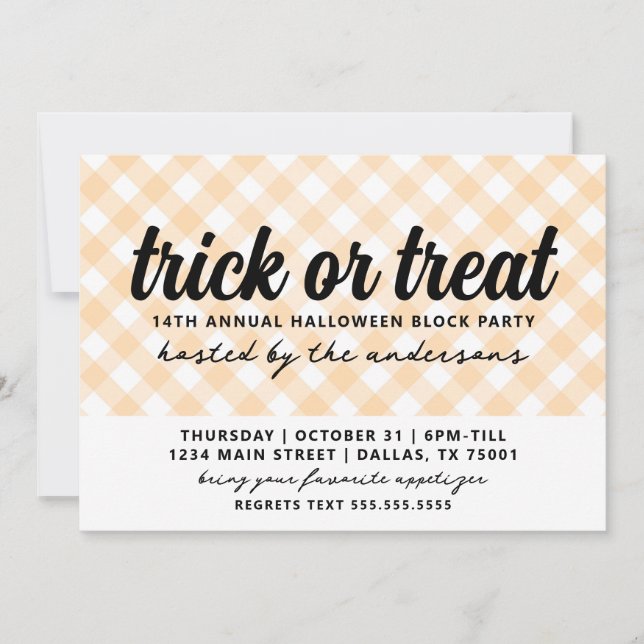 Convite Festa de Gingham do Halloween (Frente)