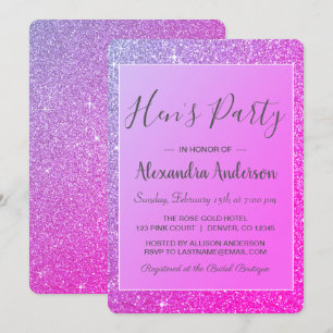 Convite Festa de Glitter Hen, Roxo