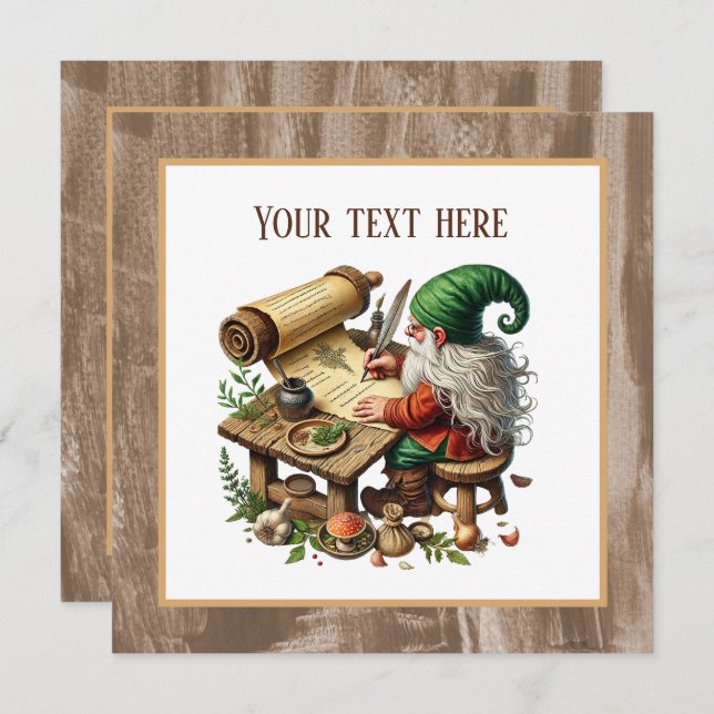 Convite Festa de Gnomo escrevendo (Frente/Verso)