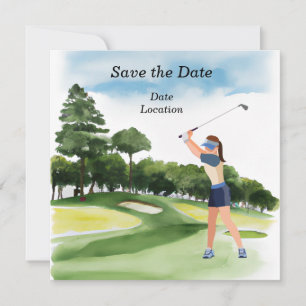 Convite Festa de golfe para salvar a data mulher golfista
