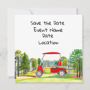 Convite Festa de Golfe Save the Date com carrinho de golfe