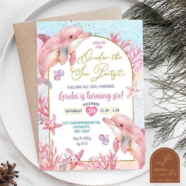 Convite Festa de Golfinhos Rosa Primeira Rapariga de Anive (Criador carregado)