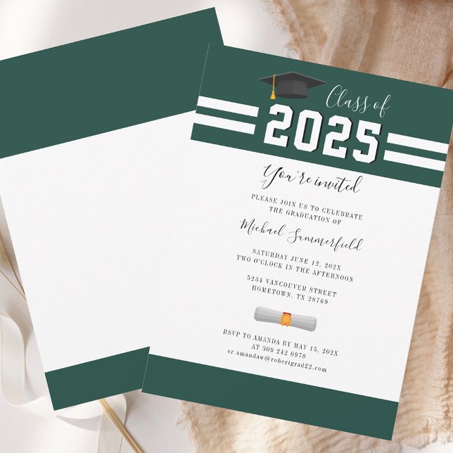 Convite Festa de Graduação 2025 Green White Formando (Graduation 2025 Green White Grad Party Invitation)