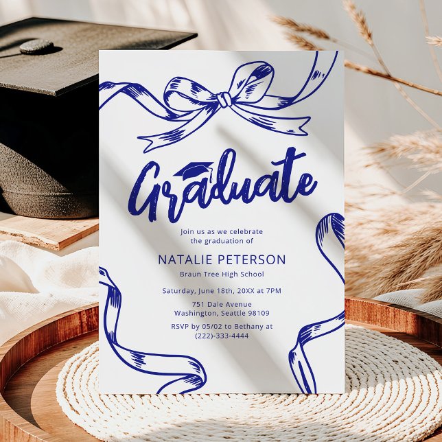 Convite Festa de Graduação Arco Azul Doodle Moderno (Criador carregado)