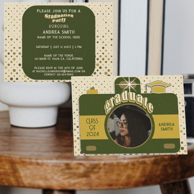 Convite Festa de Graduação Boho Retro Adicionar Foto Ponto (Criador carregado)