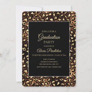 Convite Festa de Graduação Bronze Dourado Leopardo Chita P