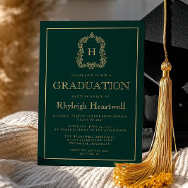 Convite Festa de Graduação com Brasão de Monograma Dourado