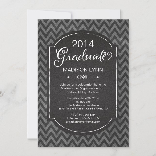Convite Festa de Graduação com Chevron em Quadro Negro Mod (Frente)