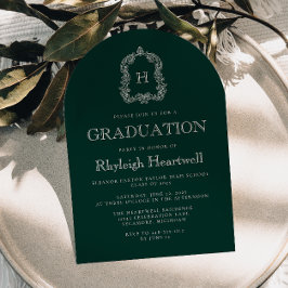 Convite Festa de Graduação com Crista de Monograma Verde E