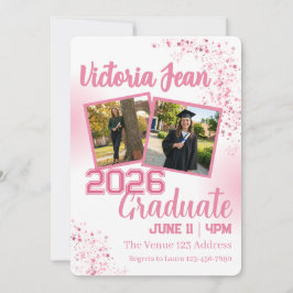 Convite Festa de Graduação com Estrelas Rosa e Imagens