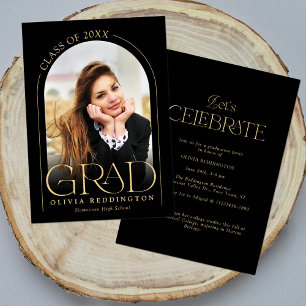 Convite Festa de Graduação com Foto de Arco Dourado Preto 