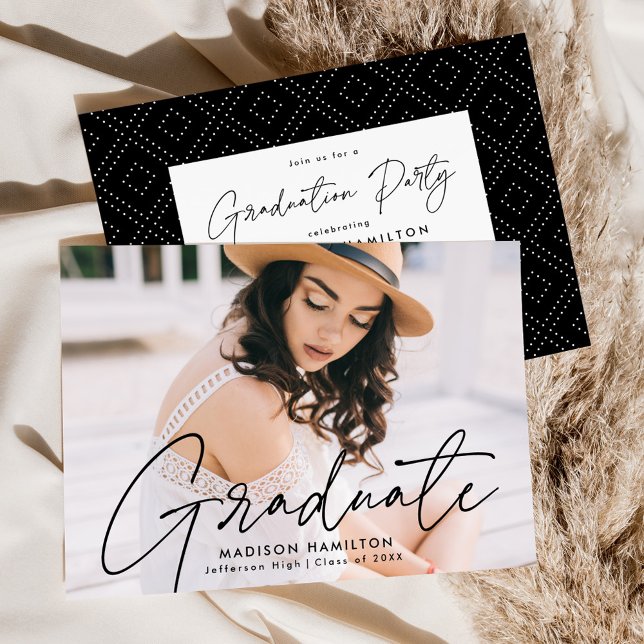 Convite Festa de Graduação com Foto em Letra Preta Moderna (Criador carregado)