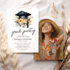 Convite Festa de Graduação com Foto Floral Amarela Elegant