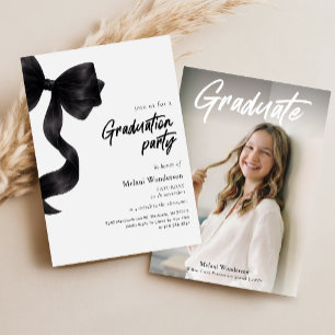 Convite Festa de Graduação com Foto Moderna e Laço Preto E