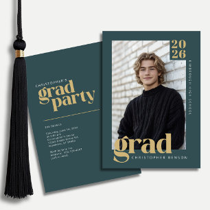 Convite Festa de Graduação com Foto Moderna em Verde Turqu