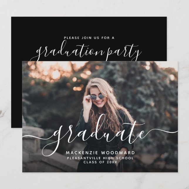 Convite Festa de Graduação com Foto Personalizada e Letra  (Frente/Verso)