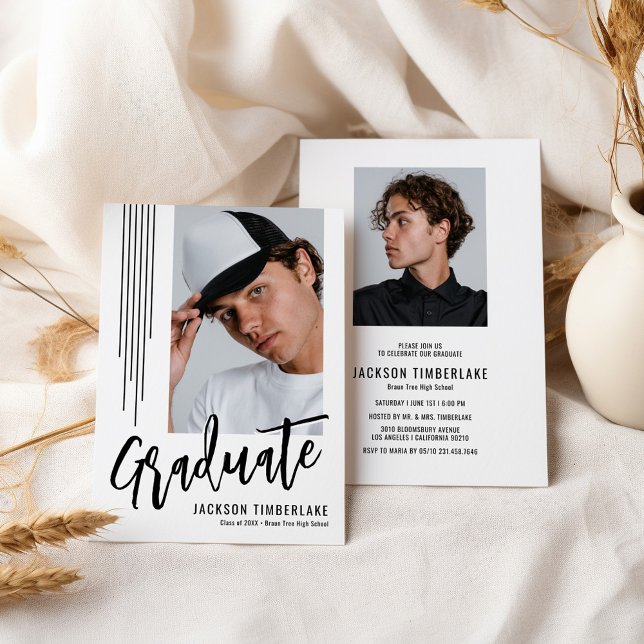Convite Festa de Graduação com Foto Preto e Branco Moderna (Criador carregado)