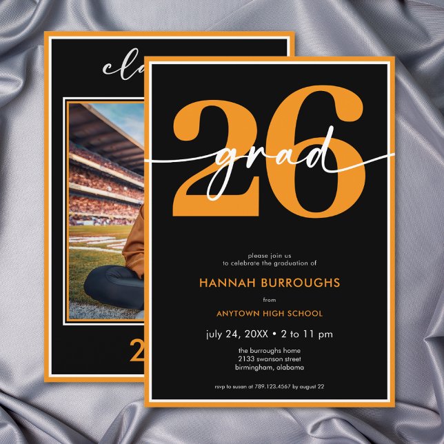 Convite Festa de Graduação com Roteiro Laranja Minimalista (Modern Minimal Orange Script Graduation Party Invitation)