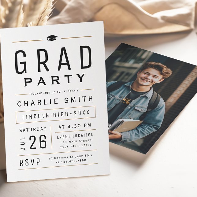 Convite Festa de Graduação com Tipografia Simples Moderna (Modern Simple Typography Graduation Party Invitation)