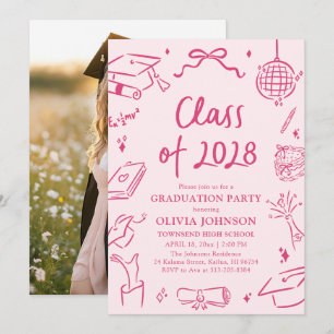 Convite Festa de Graduação da Turma de 2028 Desenhada à Mã