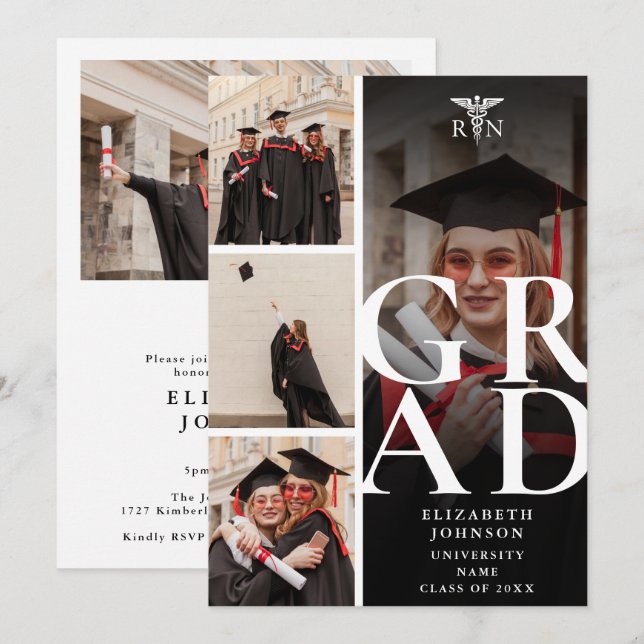 Convite Festa de Graduação de Enfermagem RN Moderno 5 Foto (Frente/Verso)