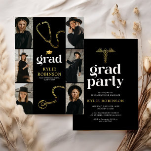 Convite Festa de Graduação de Fotos Médicas Ouro Negro