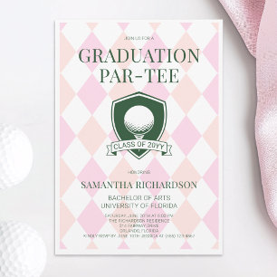 Convite Festa de Graduação de Golfe Préppy Rosa e Verde Mo