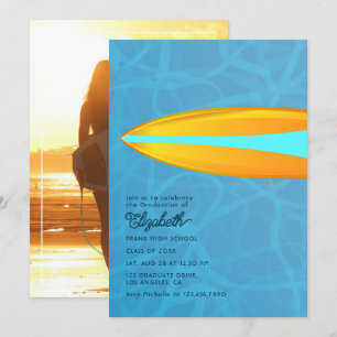 Convite Festa de Graduação de Surfista com Azul Turquesa e