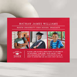 Convite Festa de Graduação de Três Fotos do Graduado Verme