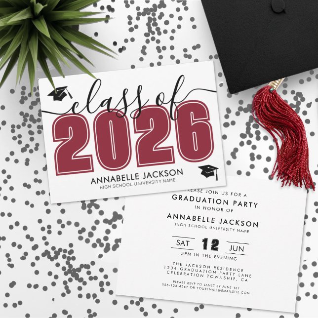 Convite Festa de Graduação do Simple Red (Simple Modern Red Graduation Party Invitation)