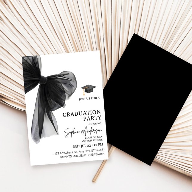 Convite Festa de Graduação Elegante com Laço Preto (Criador carregado)