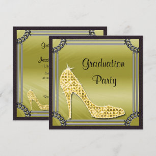 Convite Festa de Graduação Elegante Stiletto Dourado em Mo