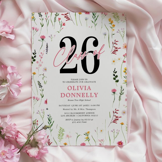 Convite Festa de Graduação Elegante Wildflower 2026 (Criador carregado)
